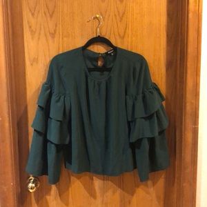 Madewell XL green ruffle sleeve top